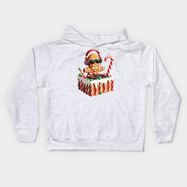 Funny Gingerbread DJ Booth Christmas Holiday Candy Cane Kids Hoodie by Francois Ringuette